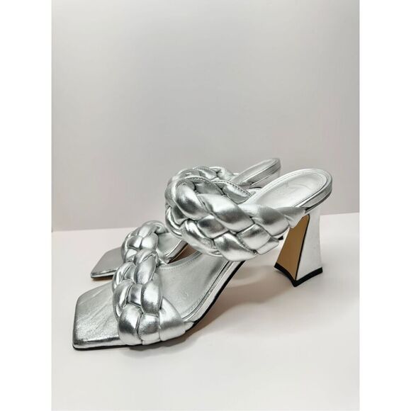 Marc Fisher Sandals Womens Size 7 Leather Braided Square Toe Slip On Heels - Picture 3 of 10